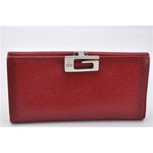 Gucci red leather wallet w square silver G clasp